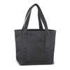 A dark gray tote bag with sturdy handles and a side pocket.