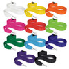 A selection of ribbon lanyards in various colours: white, orange, pink, red, green, blue, purple, black, and more.