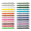 A collection of Javalin pens in various colours, featuring a sleek design and silver accents, arranged in rows.