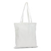A white bamboo tote bag with long handles and a simple design, featuring a logo.