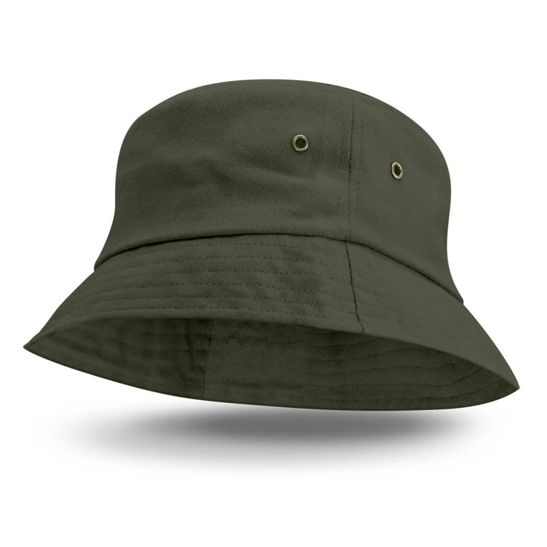 A green Bondi Bucket Hat featuring a wide brim and ventilation eyelets.