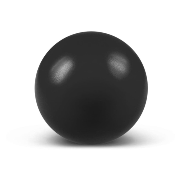 A black stress ball with a smooth surface, designed for squeezing and stress relief.