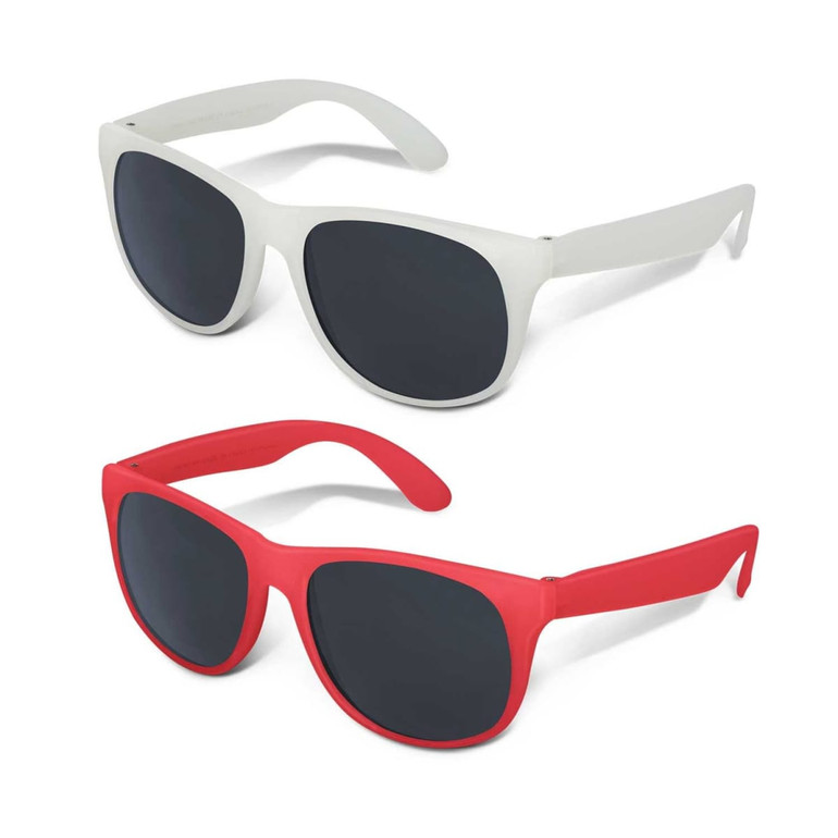 Malibu Basic Sunglasses in white and red, featuring dark lenses and a branding logo on the side.