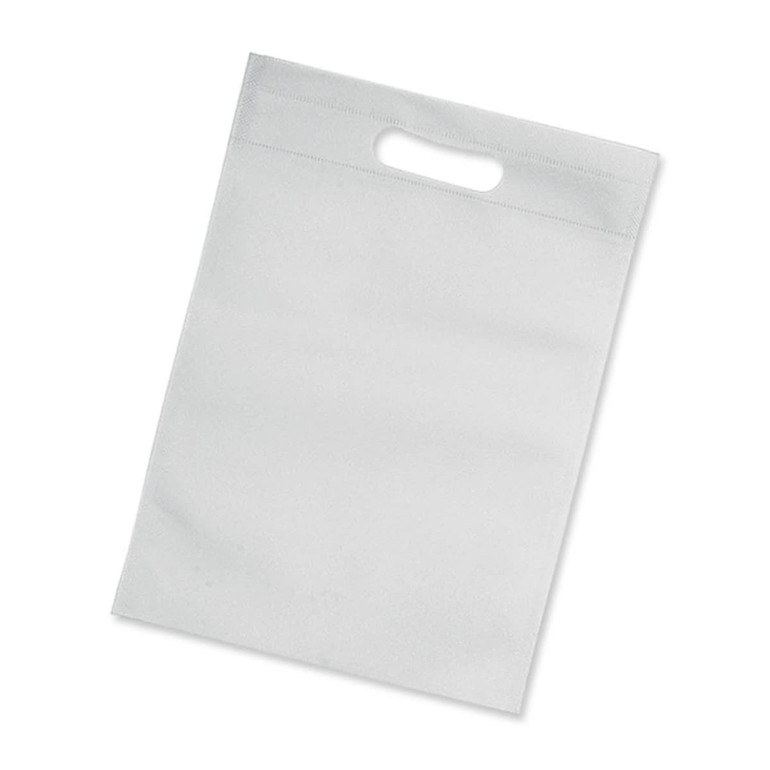 A light grey gift tote bag featuring a handle and a simple design. The bag has a blank surface, ideal for customisation.