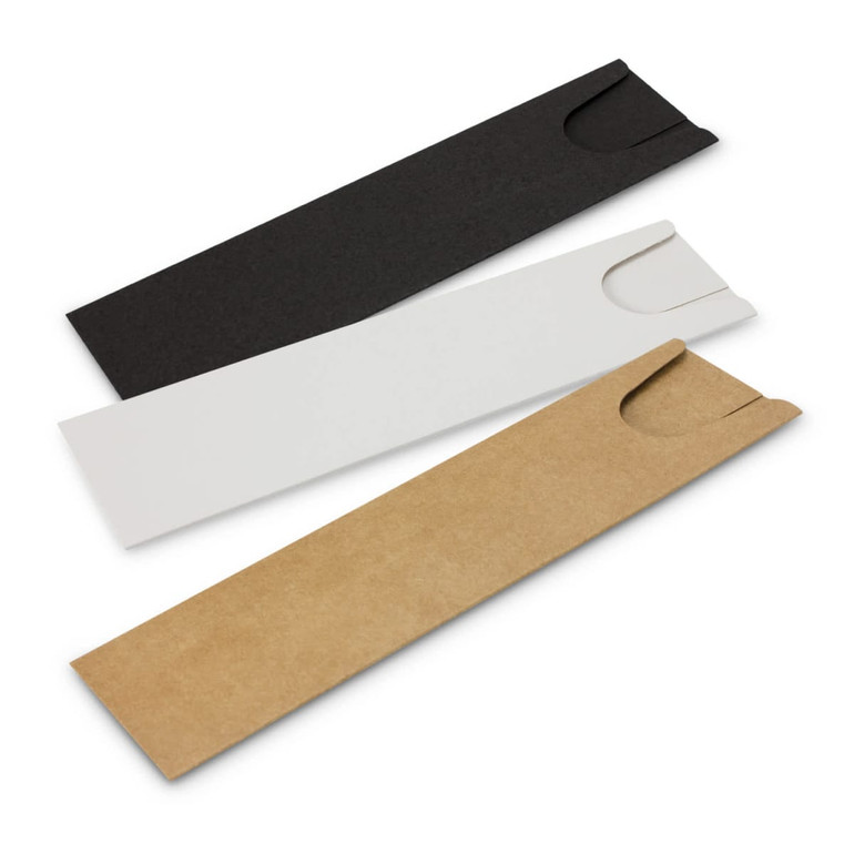 A set of three plastic pens in black, white, and brown packaging, featuring cut-out openings for easy access.