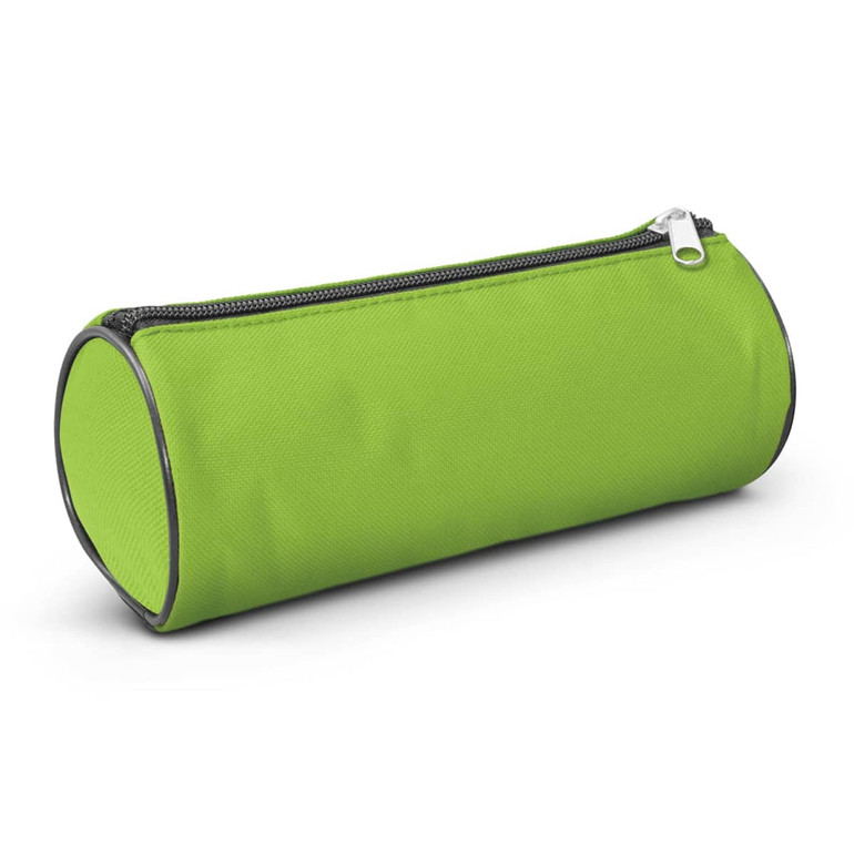 A bright green cylindrical pencil case with a zipper closure, designed for office and business use.