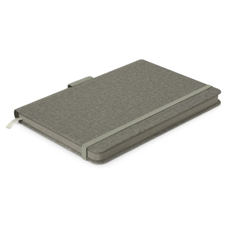 A Meridian Notebook with a textured green cover and a matching elastic band for closure.