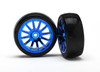 Traxxas 7573R LaTrax Rally Tires / Wheels Assembled / Glued 12-Spoke Blue Chrome (2)
