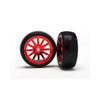 Traxxas 7573X LaTrax Rally Tires / Wheels Assembled / Glued 12-Spoke Red Chrome (2)