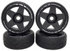NHX RC 1/8 On Road Touring Car Tires with Black 17mm Hex 5-Spoke Rims (4) - Hobao GTLE / GTSE / VTE