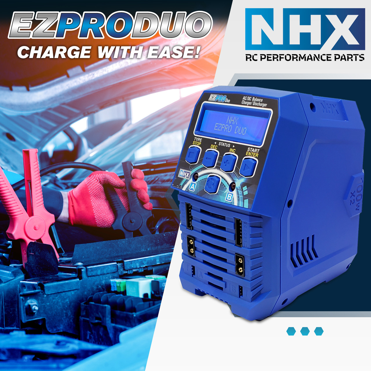 NHX EZPRO DUO 100W X2 Dual AC/DC 12A LIPO/LIHV & NIMH RC Battery Balance  Charger