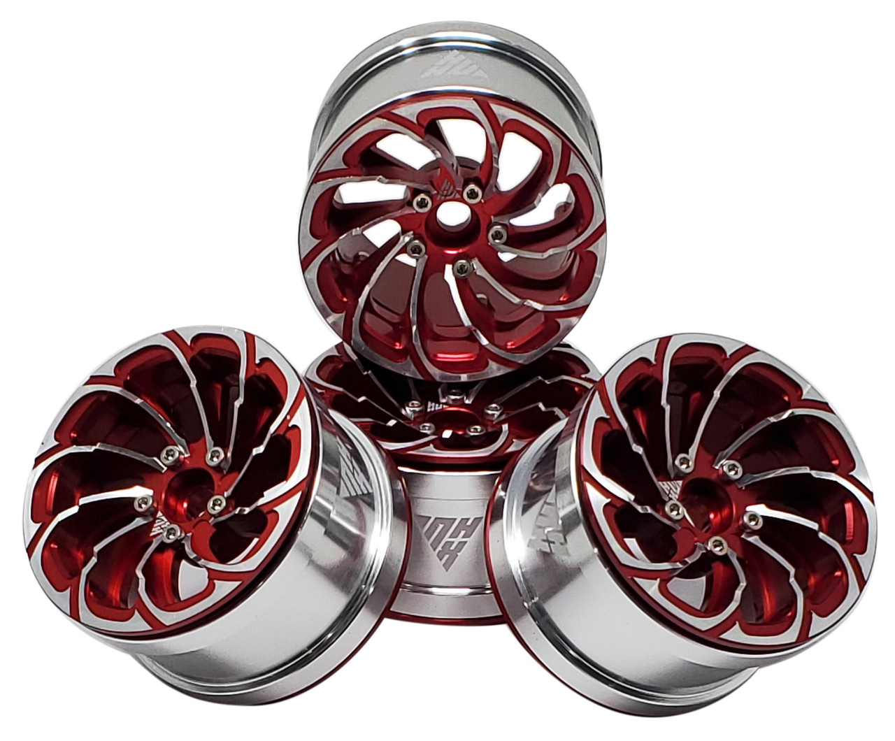 NHX RC 2.2'' Aluminum Beadlock Crawler Wheels Spiral Rims - Red