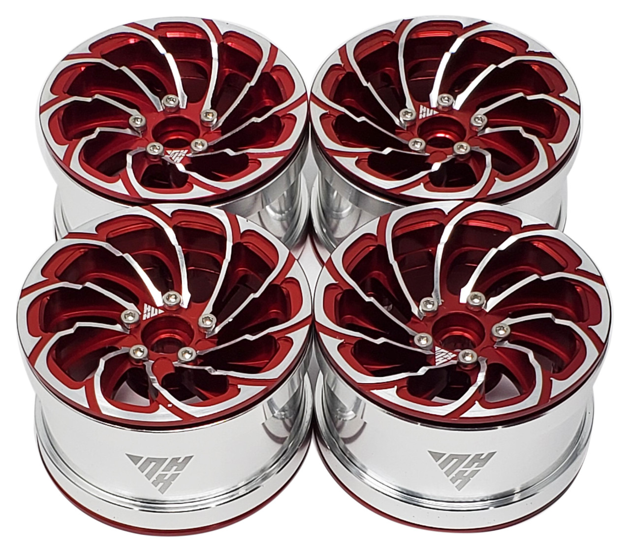 NHX RC 2.2'' Aluminum Beadlock Crawler Wheels Spiral Rims - Red