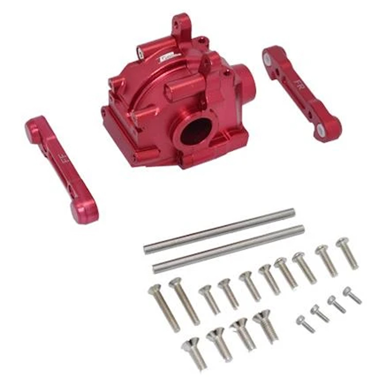 GPM Alum Front Gear Box + Front Lower Suspension Mount Red : Losi