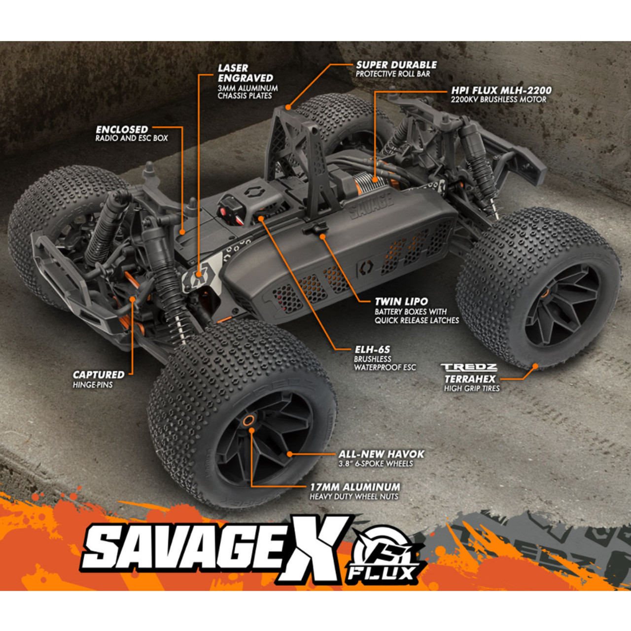 HPI 160101 Savage X FLUX V2 1/8th 4WD Brushless Monster Truck