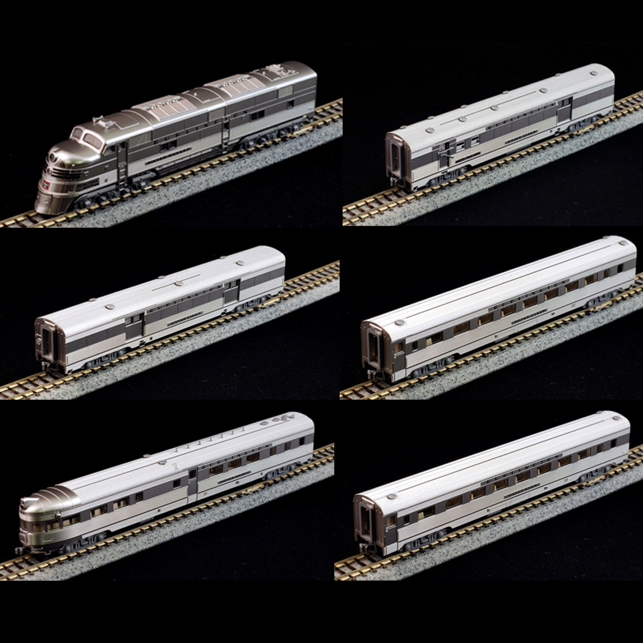 Kato 106090-DCC Chicago Burlington & Quincy EMD E5A Silver Streak Zephyr  6-Unit Set N Scale