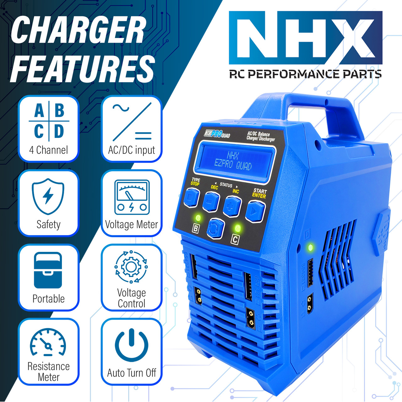 NHX RC EZPRO QUAD 100W X4 AC/DC 12A LIPO/LIHV & NIMH RC Battery