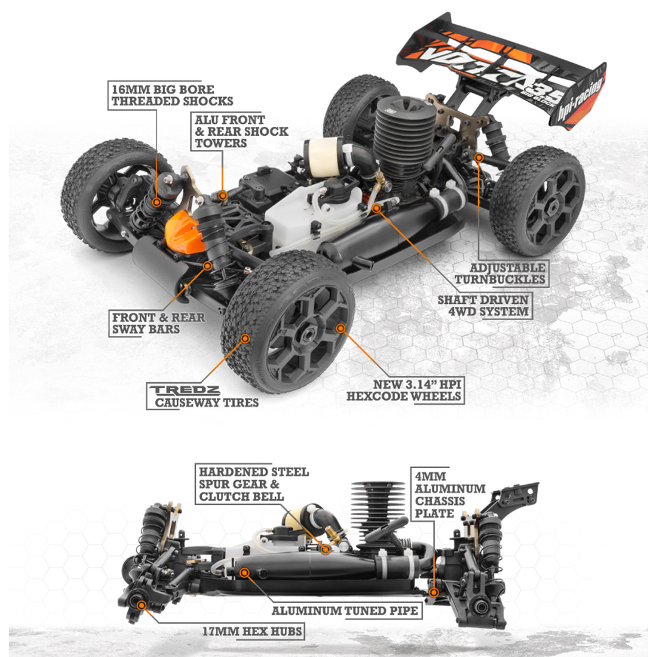 HPI 160177 VORZA 1/8 4WD Nitro Buggy w/Star F3.5 V2 Engine 2.4GHz