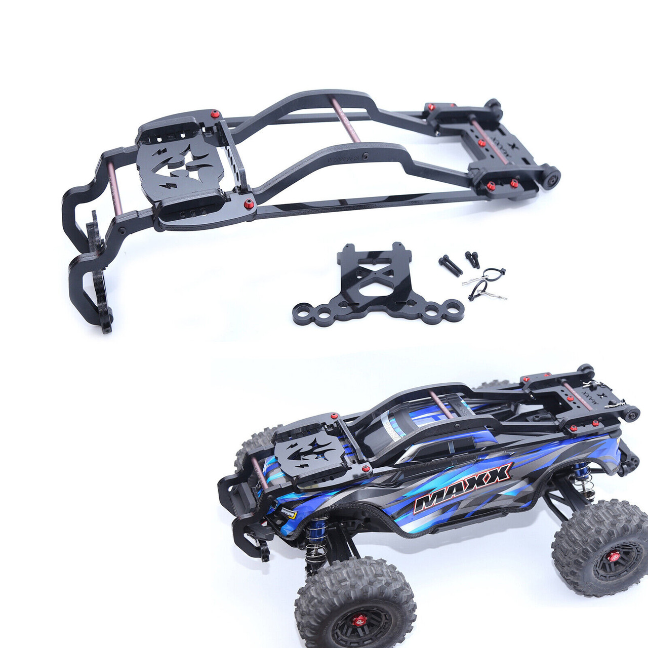 Tours de Choc RC Rehaussent Le Support en Alliage d'Aluminium Tour de Choc Avant Arrière Léger et Durable pour Traxxas MAXX2.0 1/10 RC Voiture Noir 4 Pièces Tours de Choc RC Rehaussent Le Support en Alliage d'Aluminium Tour de Choc Avant Arrière Léger et Durable pour Traxxas MAXX2.0 1/10 RC Voiture Noir 4 Pièces