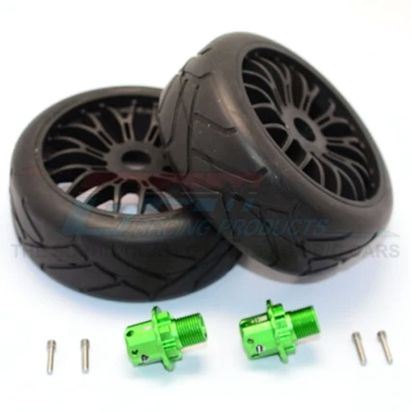 GPM Alum 13mm Hex Adapters+Rubber Radial Tires w/Plastic Whls Green : Typhon/Senton