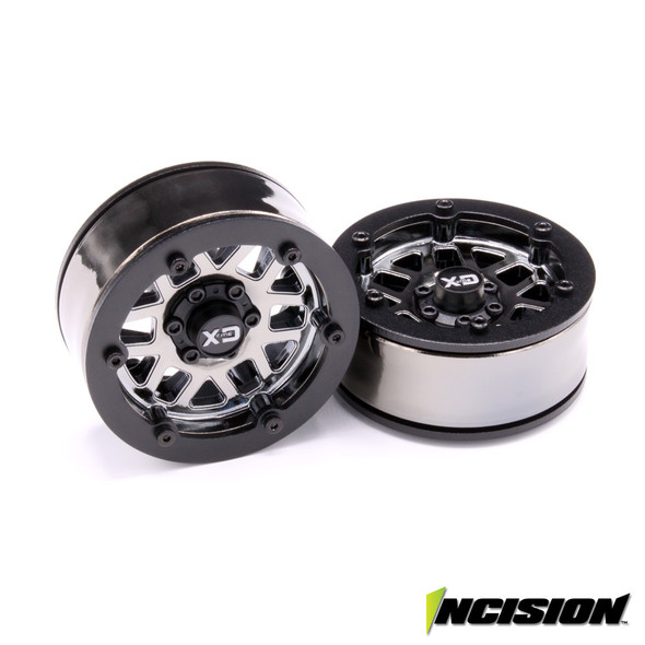 Incision IRC00253 KMC 1.9 XD229 Black Chrome Plastic Beadlock Wheel Set (2)