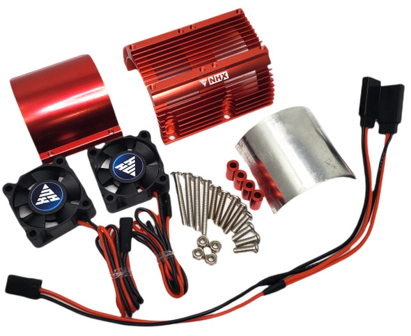 NHX V2 Heatsink with Twin High Speed Tornado 28000 RPM Cooling Fans for 1/8 Motors Red