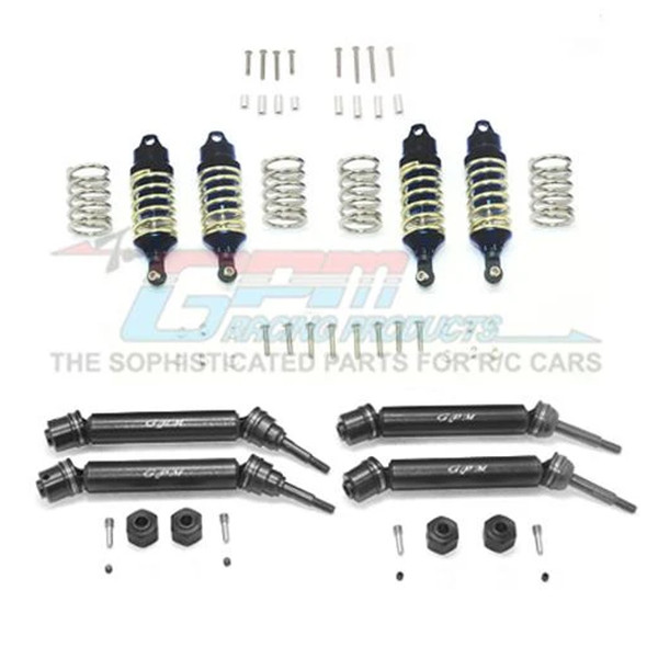 GPM F/R Alum Shocks+Steel #45 Axles+Spring Steel Hex Black : Rustler 4x4 VXL