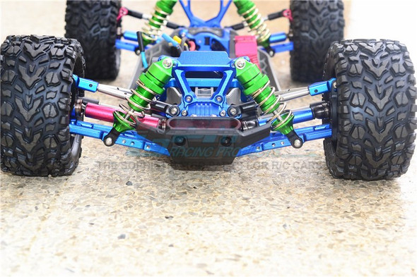 GPM Alum Front + Rear Shocks Low Center Of Gravity Version Blue : Rustler 4x4