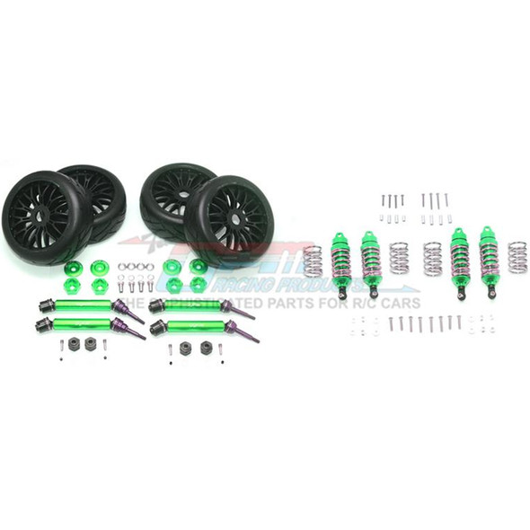 GPM F/R Alum Shocks+Steel #45 Axles+Spring Steel Hex+Tires Green : Rustler 4x4 VXL