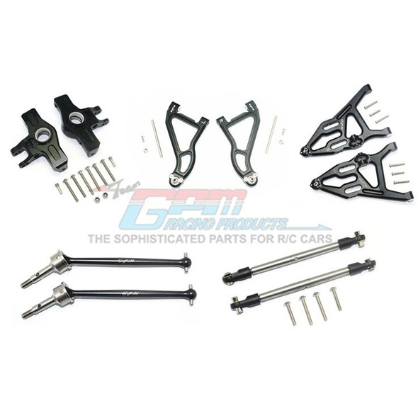GPM Alum Frt Upper & Low Arms+Knuckle Arms+Harden Stl CVD Drive Shaft Black : UDR