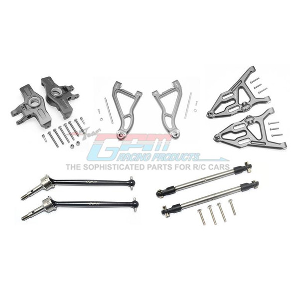 GPM Alum Frt Upper & Low Arms+Knuckle Arms+Harden Stl CVD Drive Shaft Grey : UDR