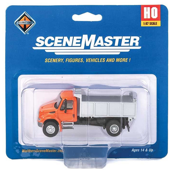 Walthers International(R) 4300 Single-Axle Dump Truck Orange Cab/ Silver Dump Bed HO Scale