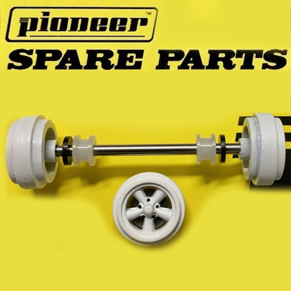 Pioneer Street Car Front Axle Assembly Wheels All White 1/32 Slot Car