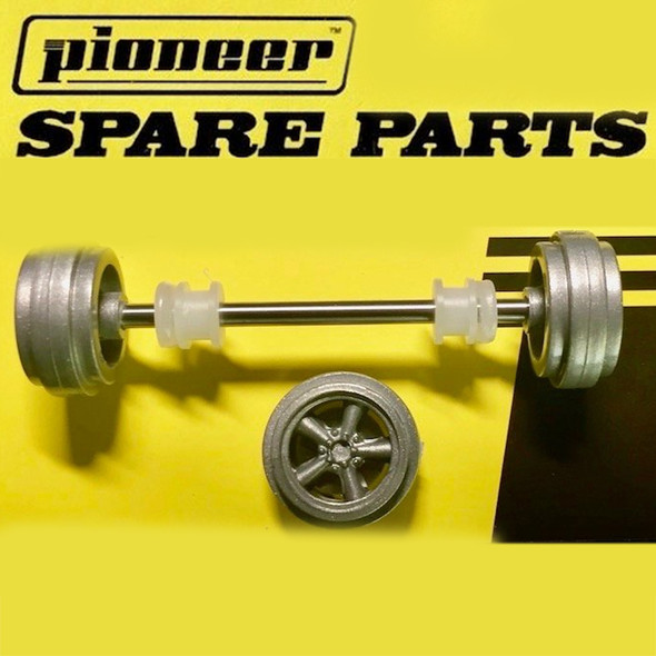 Pioneer American Racing Front Axle Assembly Wheels Magnesium Silver 1/32 Slot Car