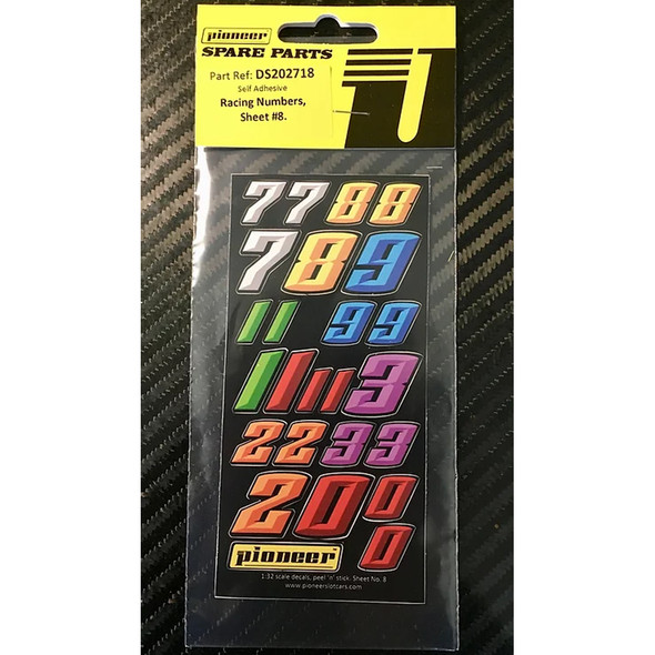 Pioneer DS202718 Various Racing Numbers Sticker Sheet #8 1/32 Slot Car