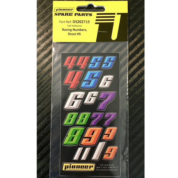 Pioneer DS202719 Various Racing Numbers Sticker Sheet #9 1/32 Slot Car