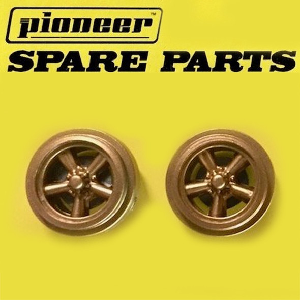 Pioneer WH201313 Street Car Torq Thrust Rear Wheels All Gold (2 Pack) 1/32 Slot Car