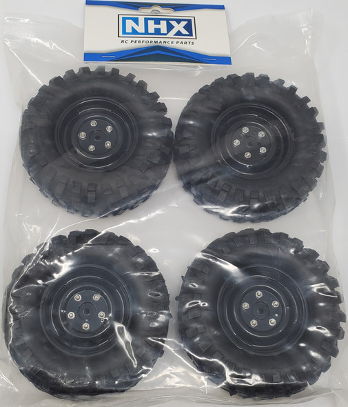 NHX RC 1.9" Crawler Wheel Rims with Tires 3.7" Outer Diamter 1/10 12mm Hex Black