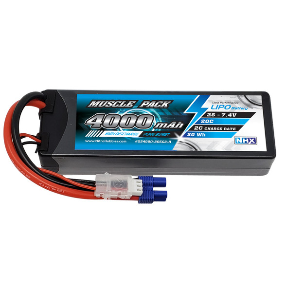 NHX Muscle Pack 2S 7.4V 4000mAh 20C Hard Case Lipo Battery w/ EC3 Connector