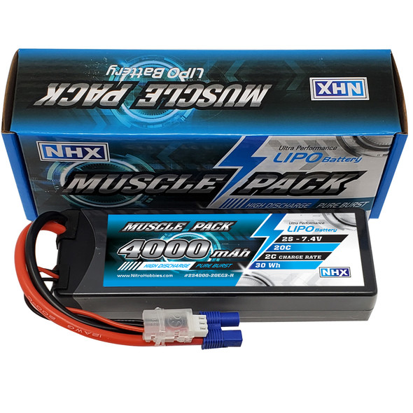 NHX Muscle Pack 2S 7.4V 4000mAh 20C Hard Case Lipo Battery w/ EC3 Connector