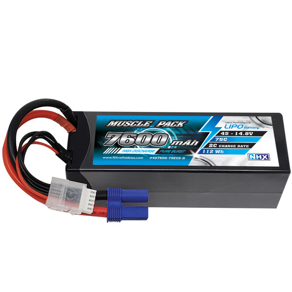 NHX Muscle Pack 4S 14.8V 7600mAh 75C Hard Case Lipo Battery w/ EC5 Connector