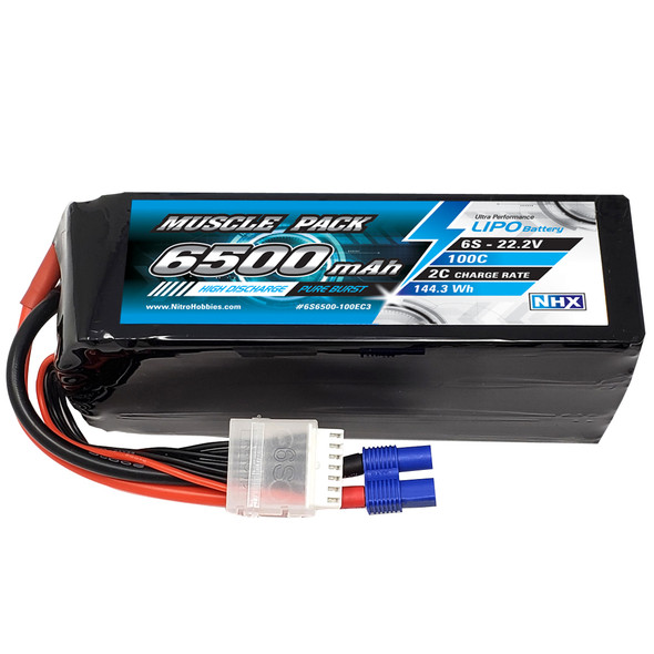 NHX Muscle Pack 6S 22.2V 6500mAh 100C Lipo Battery w/ EC3 Connector