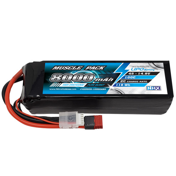 NHX Muscle Pack 4S 14.8V 8000mAh 100C Lipo Battery w/ DEANS Connector