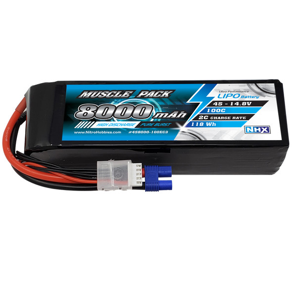 NHX Muscle Pack 4S 14.8V 8000mAh 100C Lipo Battery w/ EC3 Connector