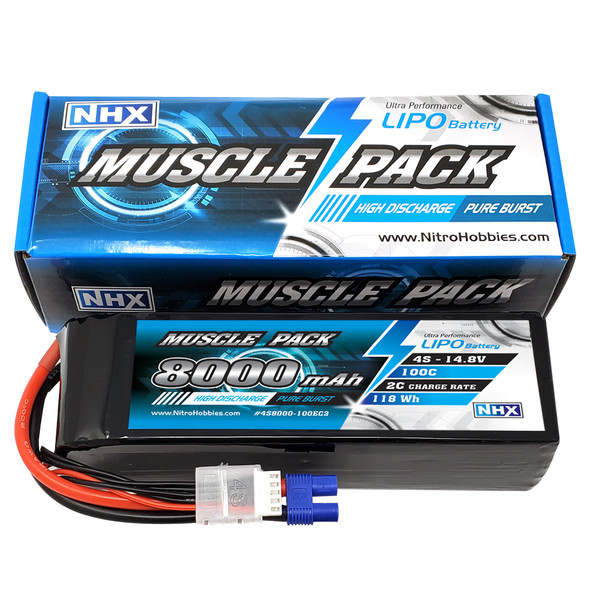 NHX Muscle Pack 4S 14.8V 8000mAh 100C Lipo Battery w/ EC3 Connector