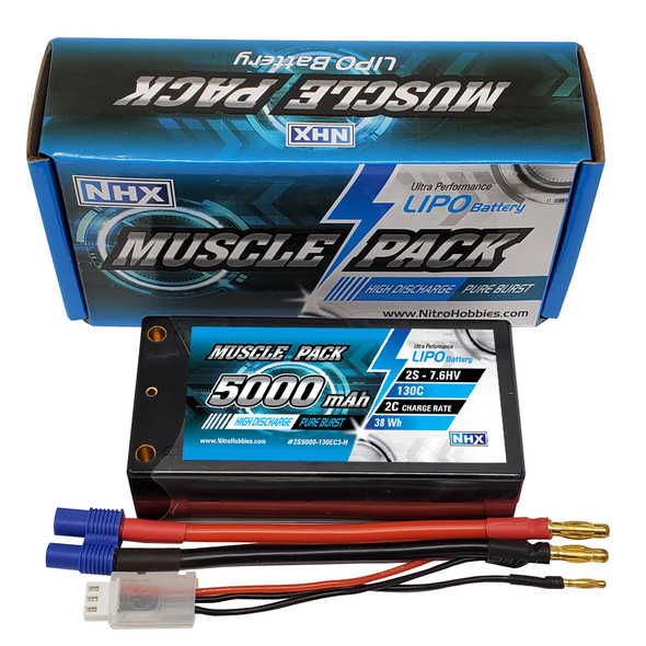 NHX Muscle Pack 2S 7.6 HV 5000mAh 130C Shorty Lipo Battery w/ EC3 Connector