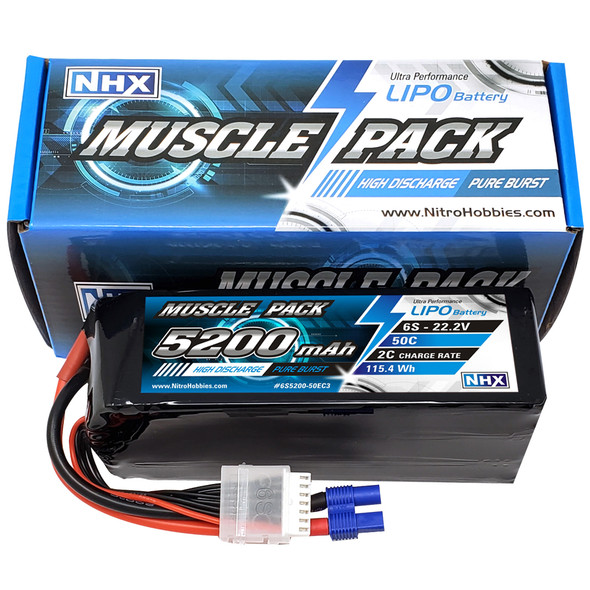 NHX Muscle Pack 6S 22.2V 5200mAh 50C Lipo Battery w/ EC3 Connector