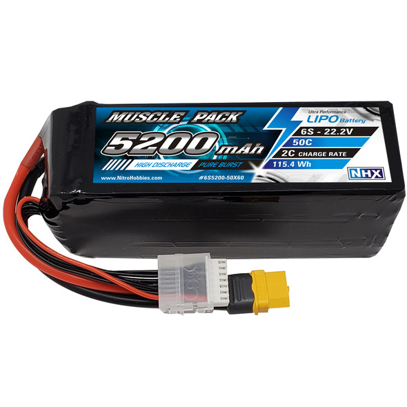 NHX Muscle Pack 6S 22.2V 5200mAh 50C Lipo Battery w/ XT60 Connector