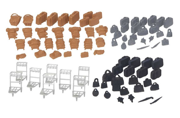 Walthers 949-4142 Suitcases Packs & Baggage Trolleys (86 Pcs) Set HO Scale