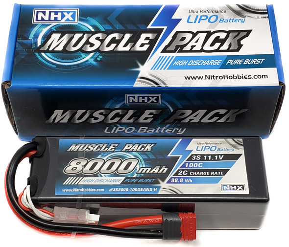 NHX Muscle Pack 3S 11.1V 8000mAh 100C Hard Case Lipo Battery w/ DEANS Connector